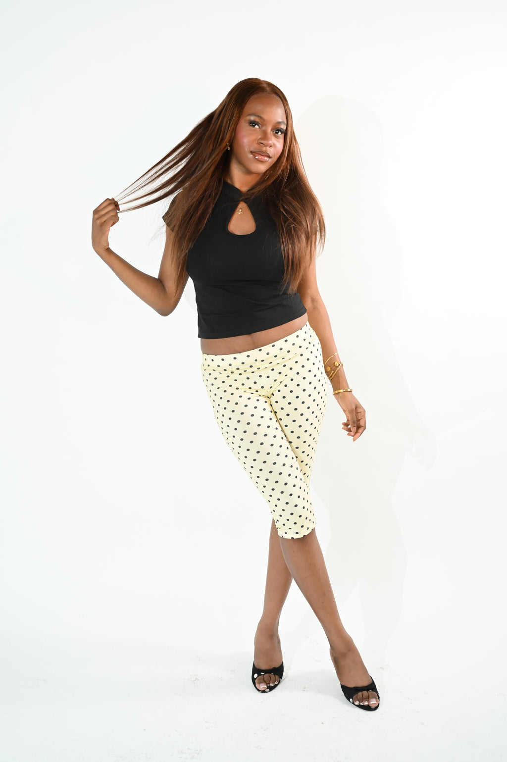 Polka dot yellow and black capris